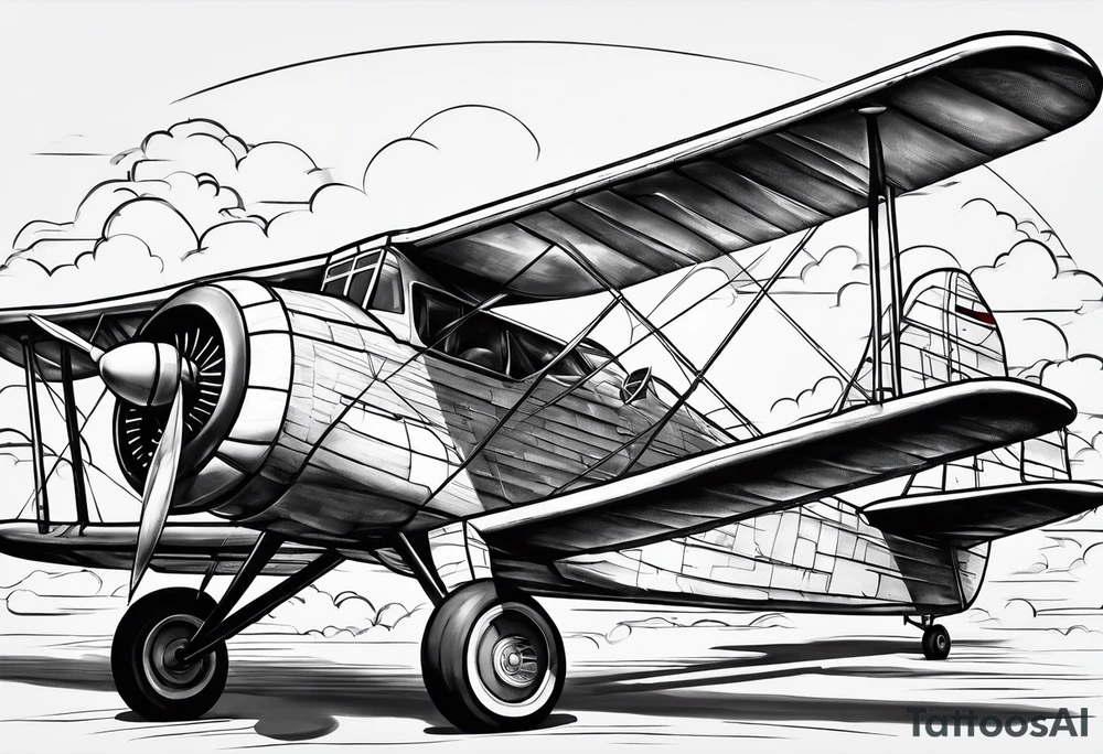 sketch of adventure plane in perspective from the bottom tattoo idea