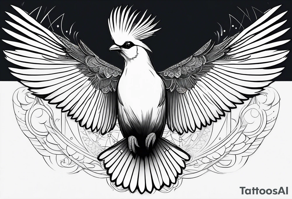 Turaco bird with wingspan from above tattoo idea