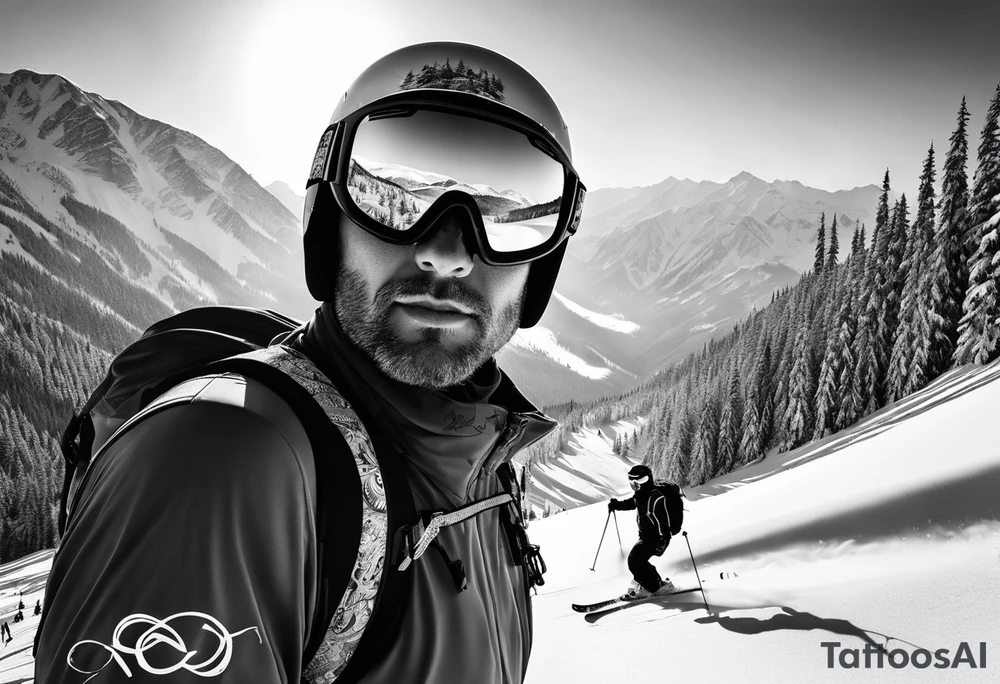 snow googles with sun  above and aa skier below tattoo idea