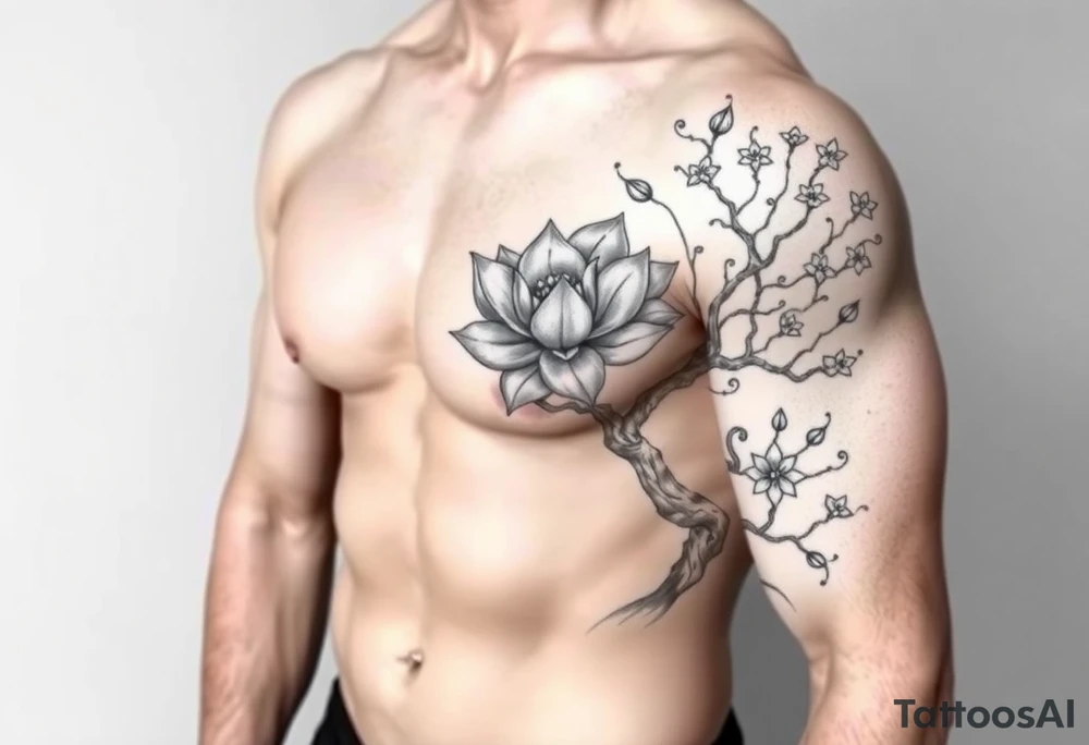 Lotus flower and tree of life tattoo idea