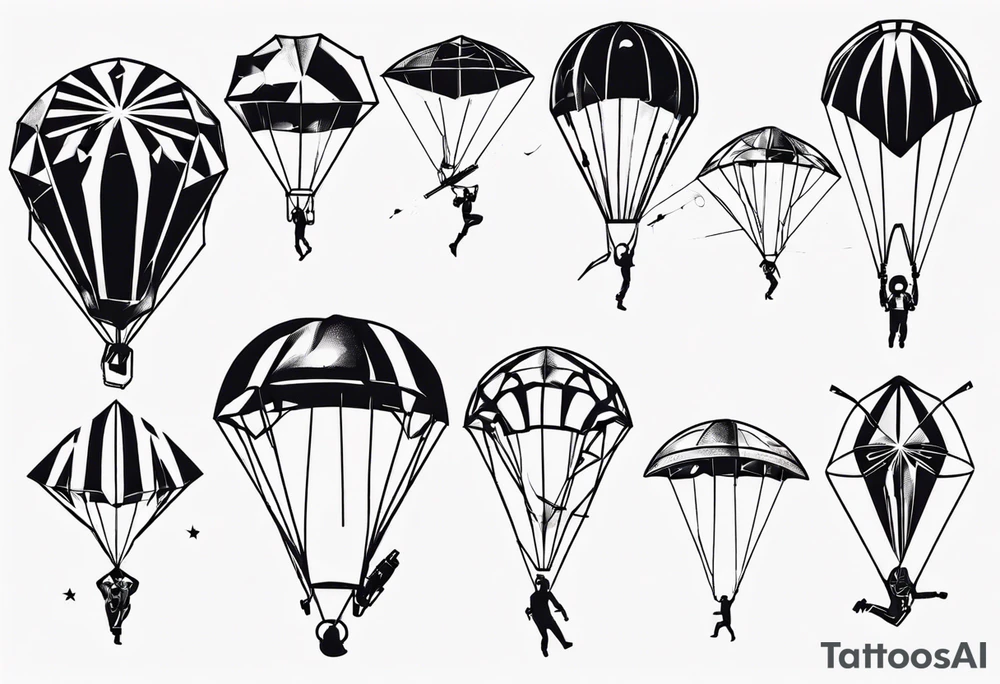 man parachute and shooting guns tattoo idea