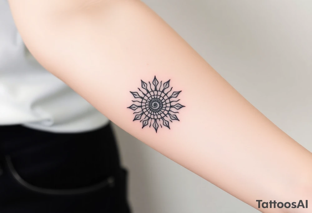 Fibonacci sun spiral shell tattoo idea