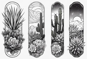 Forearm sleeve with cactus and greenery tattoo idea