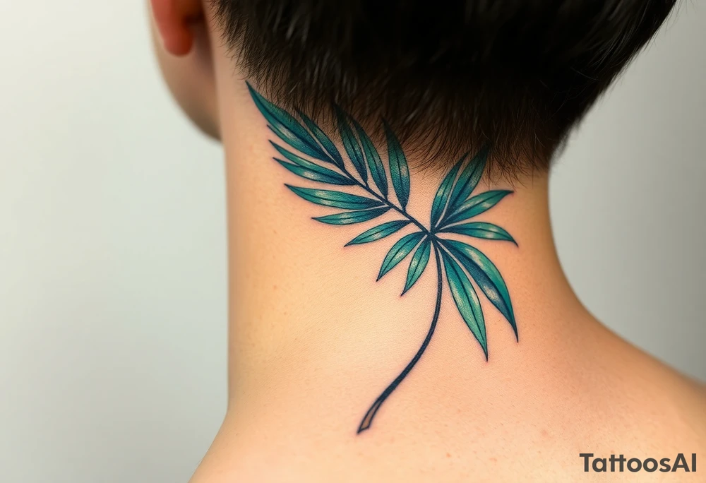 large palm leaves twisted side neck tattoo tattoo idea