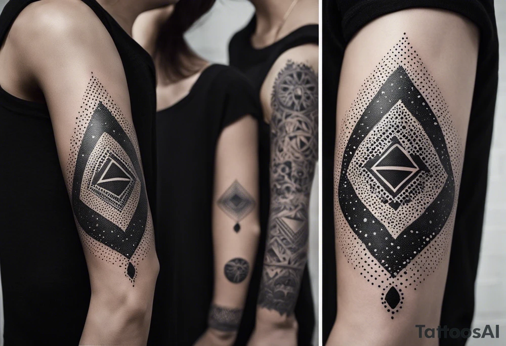 I want a mysterious enigmatic tattoo, with mysterious symbols and phrases, with the meaning of curiosity about conspiracy theories, the future, and the past, something that completes the upper part of the arm that is between the middle of the arm and the shoulder tattoo idea