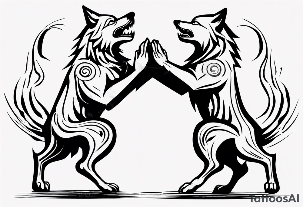 two wolves dancing the tango. extremely simplified tattoo idea