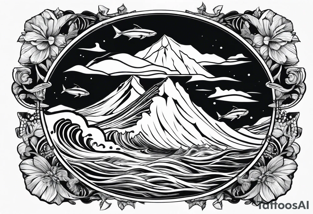 ice berg from above and below with a diver swimming below it tattoo idea