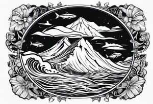 ice berg from above and below with a diver swimming below it tattoo idea