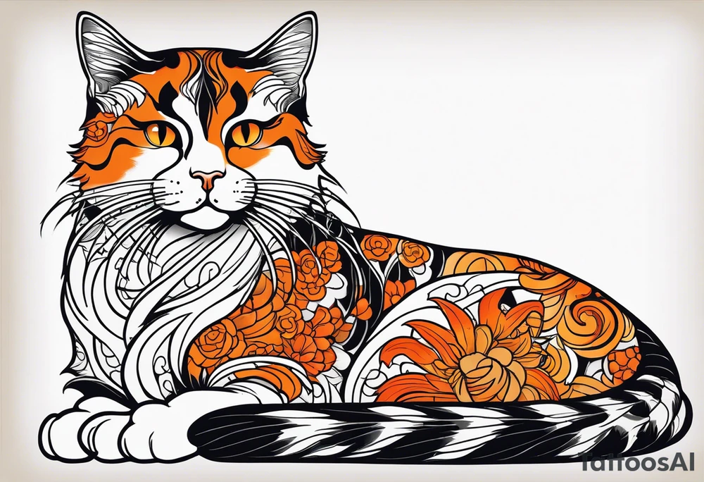 calico cat with orange on the right side of the face and black on the left side of the face tattoo idea