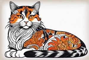 calico cat with orange on the right side of the face and black on the left side of the face tattoo idea