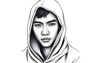 Handsome Asian young guy wearing cloak hood tattoo idea