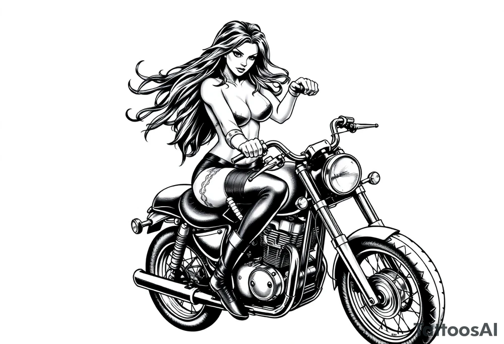 naked girl on motorcycle, slut, angry, leather tattoo idea