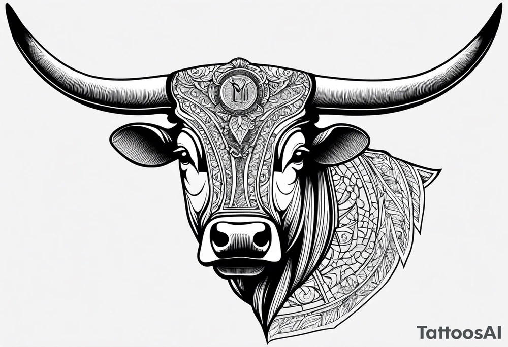 Show me images of a tattoo writing out fraternitis vinculum and a bull from the Latin triumvirate tattoo idea