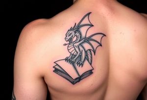 arm sleeve, fantasy, incorporates existing small tattoo of a dragon flying out of a book located just above the back of the elbow

Dungeons and Dragons
Warcraft
Lord of the Rings
Forgotten Realms tattoo idea