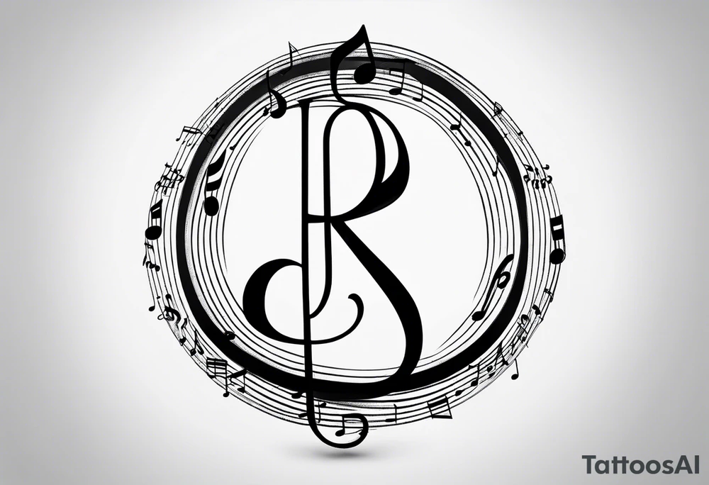 Minimalist line work tattoo, depicting musical
Notes in the shape of letters “R” and “L”. tattoo idea