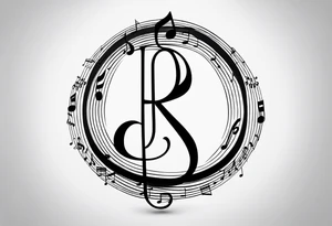 Minimalist line work tattoo, depicting musical
Notes in the shape of letters “R” and “L”. tattoo idea