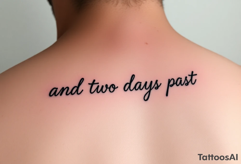 fine line script that says "and two days past" in one line. thin script tattoo idea