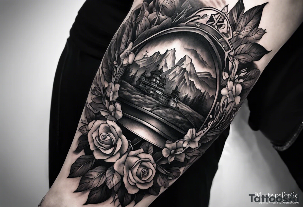 Full sleeve realistic with some military and family tree tattoo idea