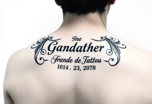 Small tattoo , on the shoulder traps , representing grandfather and date of death, could be in German or English tattoo idea