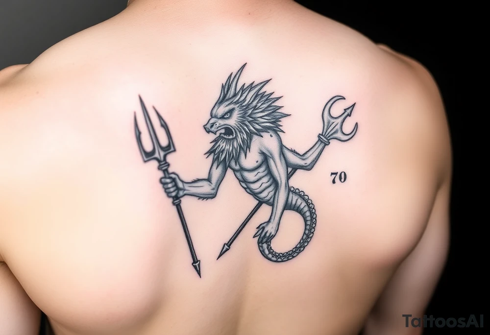 realistic poseidon with trident tattoo idea