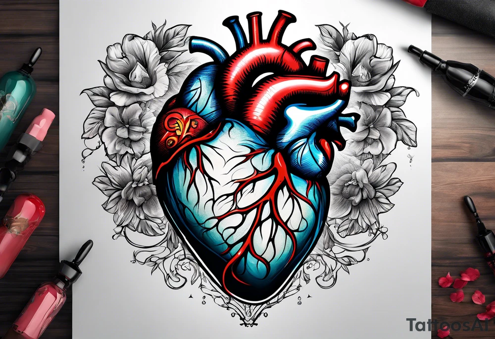 real heart with 4 chambers tattoo idea