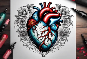 real heart with 4 chambers tattoo idea