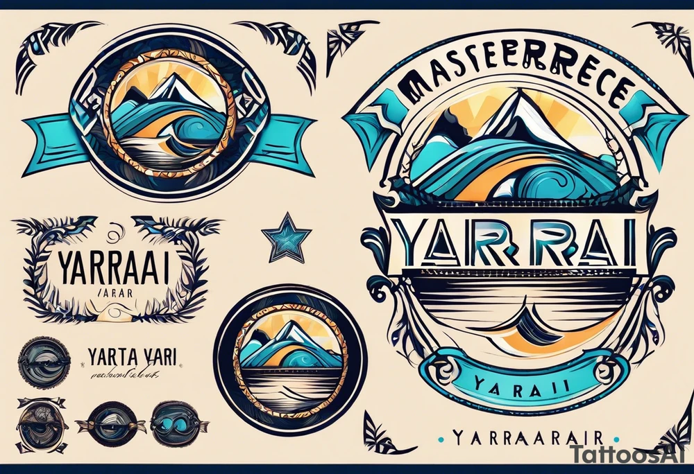 a a simple easily drawn logo for a bikini brand called Yaraí. Simple logo and unique design symbolizing the meaning "lively waters" . Spiral included in the logo tattoo idea