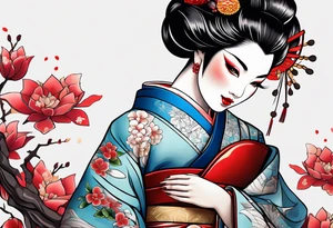 neo traditional Geisha pinup full body tattoo idea