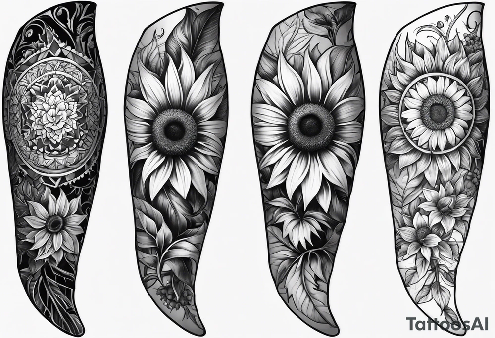 Sunflower leg sleeve tattoo idea