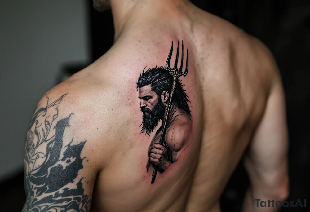 fit poseidon, behind a trident tattoo idea