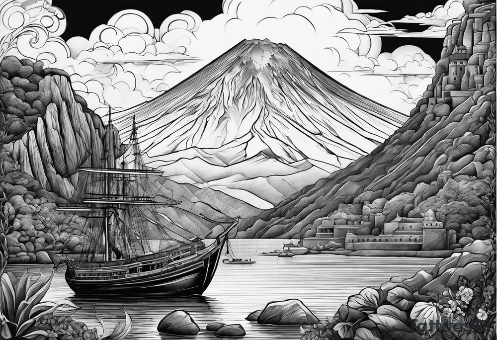 Put the Vesuvius and random coordinates in Naples together tattoo idea