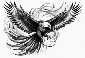 elegant long feathered phoenix
 in flight tattoo idea
