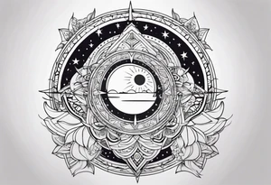 marriage, split tattoo, with geometric shapes and sun and moon tattoo idea