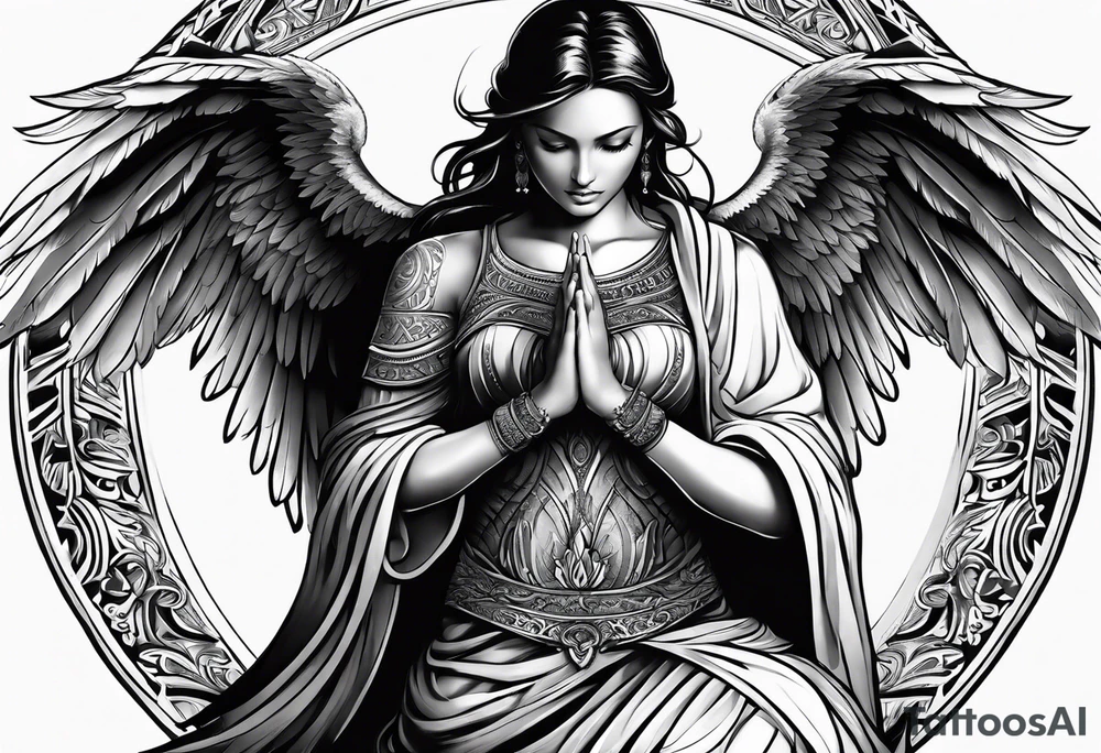 Angel with prayer hands tattoo idea