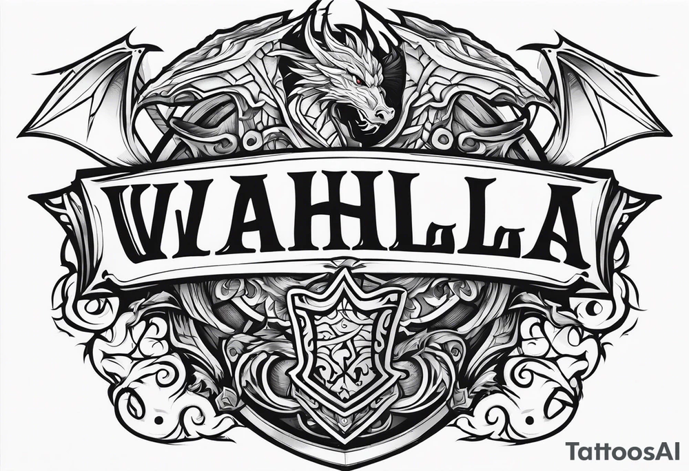 Valhalla sword shield dragon axe tattoo idea