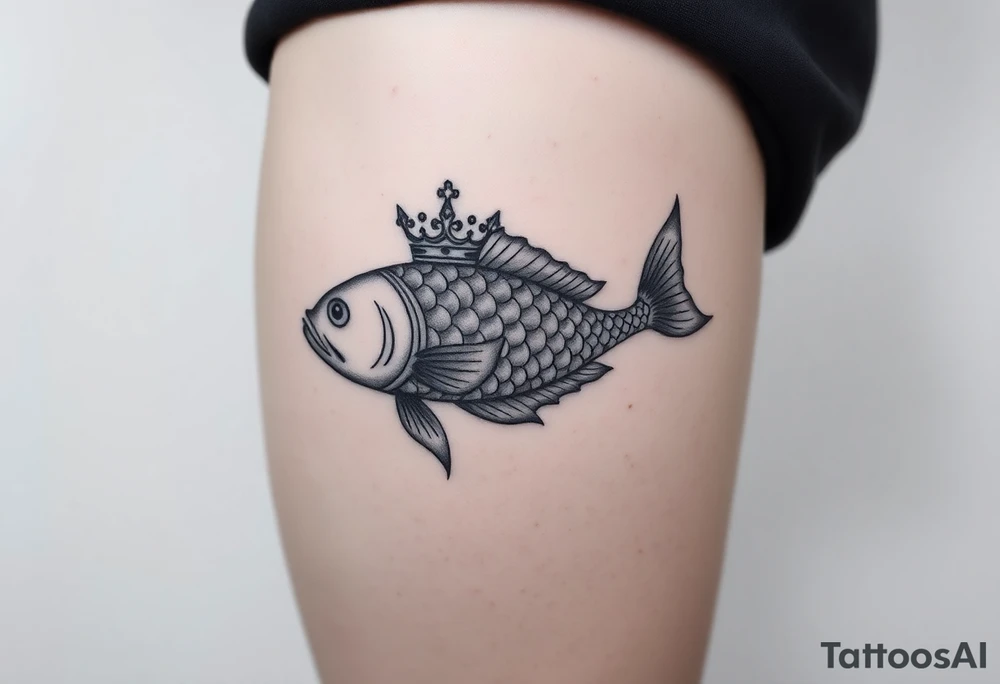 majestic fish with a crown tattoo idea