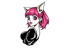 hot goth girl with puppy ears and with piercings on face and big boobs and big butt with black outfit on with pink hair tattoo idea