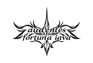 Quote "audentes fortuna iavat" with roman leaf symbol tattoo idea