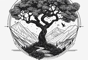 dead friend named alejandro with a tree connecting the sky and earth. with number 8 in it tattoo idea