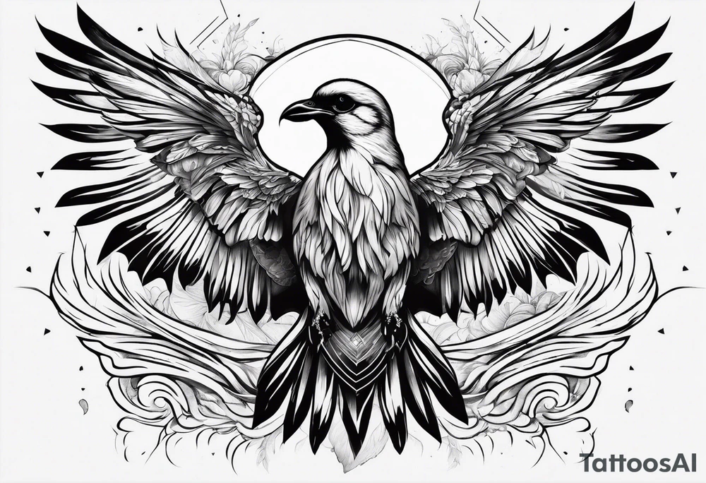 Bird on rays of light with a skull tattoo idea