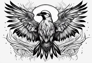 Bird on rays of light with a skull tattoo idea