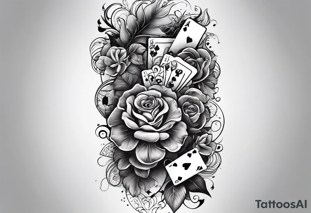 Forearm sleeve tattoo with playing cards and hearts tattoo idea