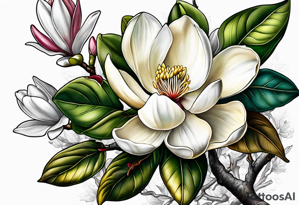 Southern magnolia tree tattoo idea