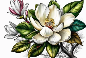 Southern magnolia tree tattoo idea