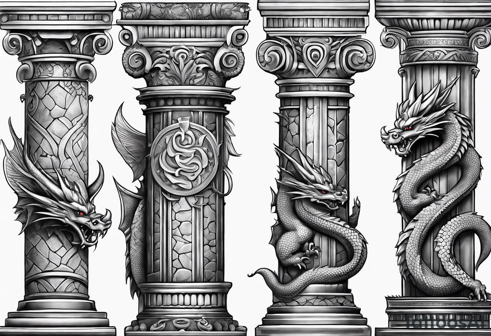 Cute Dragon roman columns tattoo idea