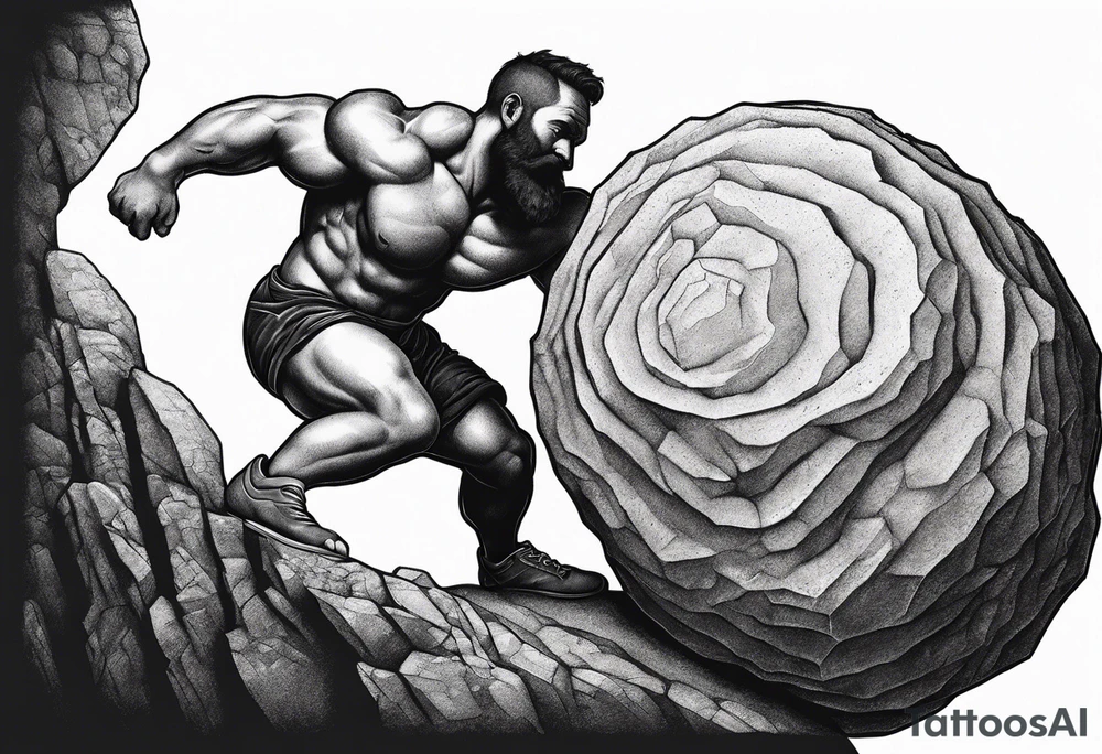 Sisyphus rolling a rock up a hill tattoo idea