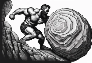 Sisyphus rolling a rock up a hill tattoo idea