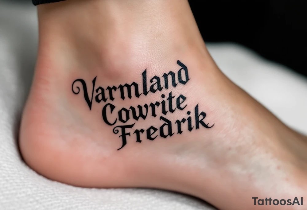 A combination of the words Värmland Cowrite Fredrik tattoo idea