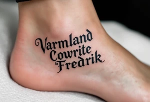 A combination of the words Värmland Cowrite Fredrik tattoo idea