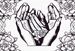hands praying with flowers simple bold tradional old school style bold colors tattoo idea